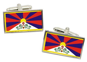 Tibet Flag Cufflinks in Chrome Box