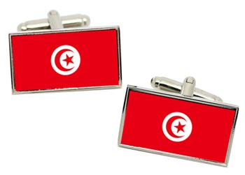Tunisia Flag Cufflinks in Chrome Box