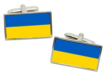 Ukraine Flag Cufflinks in Chrome Box