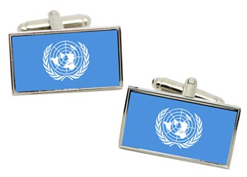 United Nations Flag Cufflinks in Chrome Box