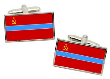 Uzbek Soviet Flag Cufflinks in Chrome Box