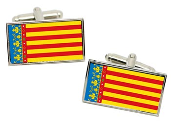 Valencia (Spain) Flag Cufflinks in Chrome Box