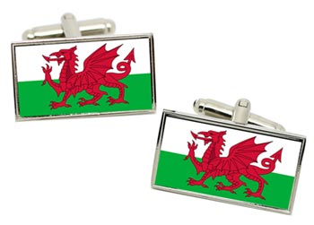 Wales Cymru Flag Cufflinks in Chrome Box
