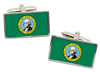 Washington USA Flag Cufflinks in Chrome Box