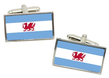 Welsh Patagonia (Y Wladfa Gymreig), Argentina Flag Cufflinks in Chrome Box
