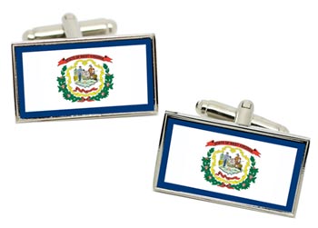 West Virginia USA Flag Cufflinks in Chrome Box