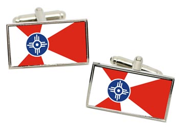 Wichita KS (USA) Flag Cufflinks in Chrome Box