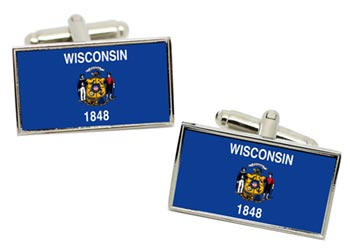 Wisconsin USA Flag Cufflinks in Chrome Box