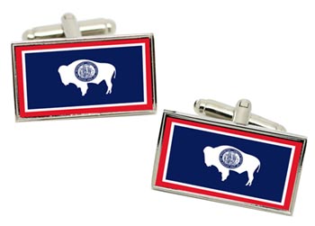 Wyoming USA Flag Cufflinks in Chrome Box