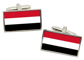 Yemen Flag Cufflinks in Chrome Box