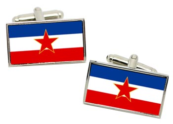 Yugoslavia Flag Cufflinks in Chrome Box