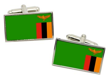 Zambia Flag Cufflinks in Chrome Box