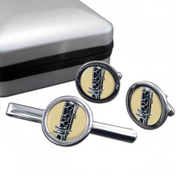 Clarinet Round Cufflink and Tie Clip Set