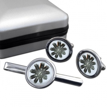 Clerget Engine Cufflink and Tie Clip Set