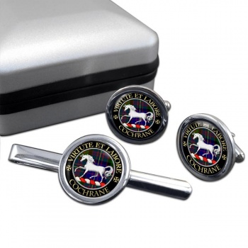 Cochrane Scottish Clan Round Cufflink and Tie Clip Set