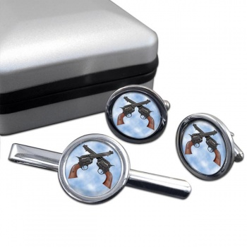 Colt 45 Peacemaker Round Cufflink and Tie Clip Set