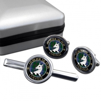 Colville Scottish Clan Round Cufflink and Tie Clip Set