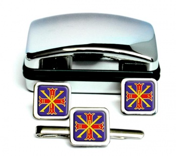 Red Cross of Constantine Square Cufflink and Tie Clip Set