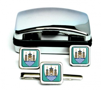 Copenhagen Square Cufflink and Tie Clip Set