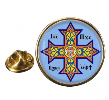 Coptic Cross Round Pin Badge