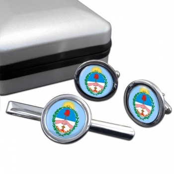 Argentine Corrientes Round Cufflink and Tie Clip Set