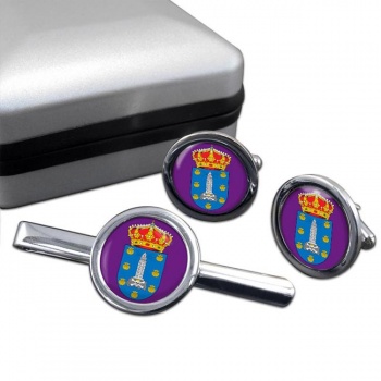 A Coruna (Spain) Round Cufflink and Tie Clip Set