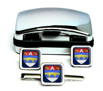 Courbevoie (France) Square Cufflink and Tie Clip Set