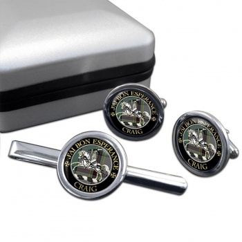 Craig French Scottish Clan Round Cufflink and Tie Clip Set