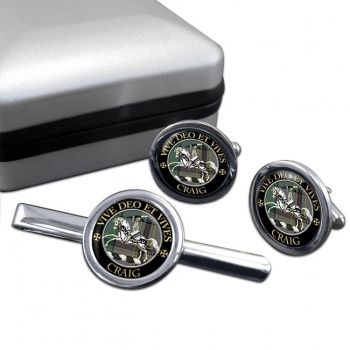 Craig Latin Scottish Clan Round Cufflink and Tie Clip Set