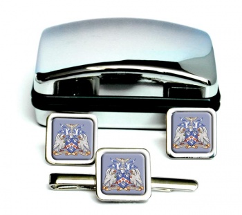 RAF Station Cranwell College Square Cufflink and Tie Clip Set
