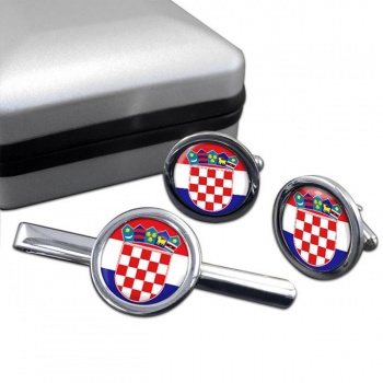 Croatia (Hrvatska) Round Cufflink and Tie Clip Set