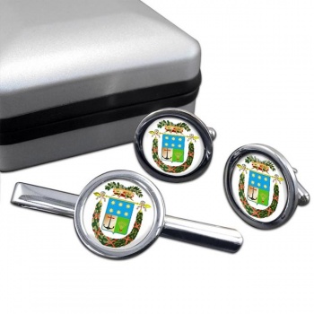 Crotone (Italy) Round Cufflink and Tie Clip Set