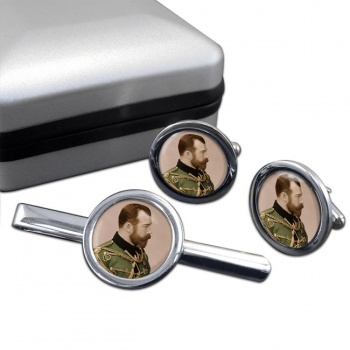 Czar Nicholas II of Russia Round Cufflink and Tie Clip Set