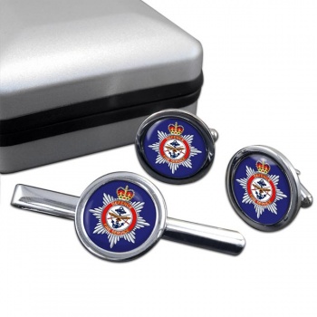 Defence Fire Service Round Cufflink and Tie Clip Set