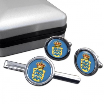 Kingdom of Denmark Round Cufflink and Tie Clip Set