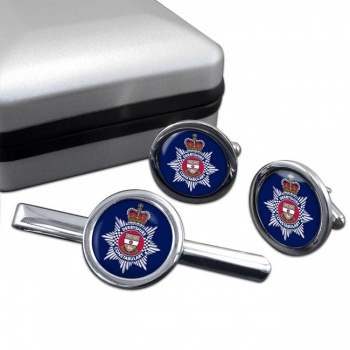 Derbyshire Constabulary Round Cufflink and Tie Clip Set