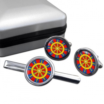 Dharmachakra Wheel of Dharma Round Cufflink and Tie Clip Set