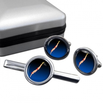 High Dive Round Cufflink and Tie Clip Set