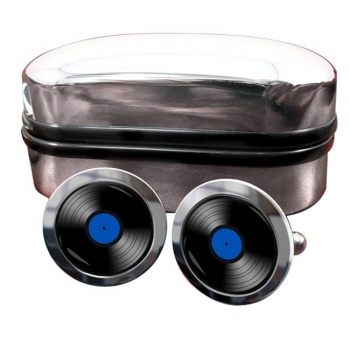 DJ Record Blue Label Round Cufflinks