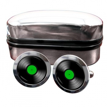 DJ Record Green Label Round Cufflinks