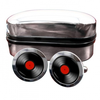 DJ Record Red Label Round Cufflinks