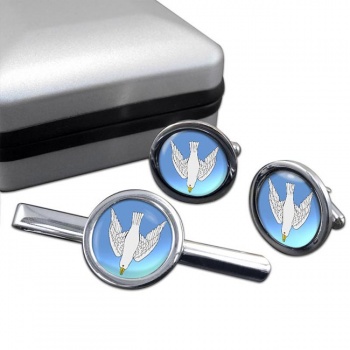 Dove Descending Round Cufflink and Tie Clip Set