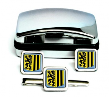 Dresden (Germany) Square Cufflink and Tie Clip Set