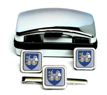 Drogheda (Ireland) Square Cufflink and Tie Clip Set