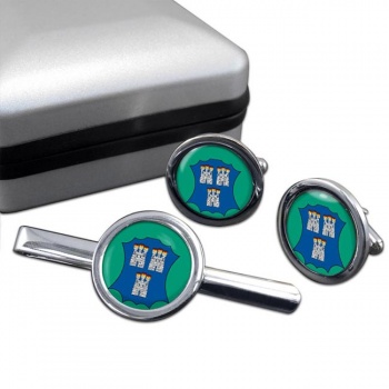 Dublin (Ireland) Round Cufflink and Tie Clip Set