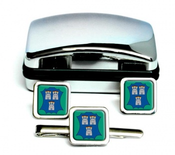 Dublin (Ireland) Square Cufflink and Tie Clip Set