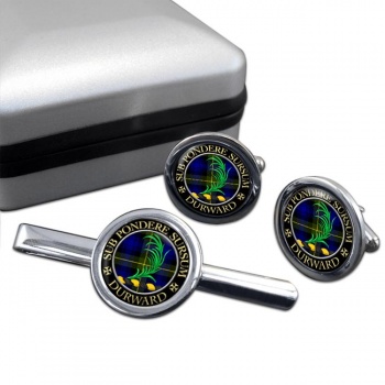 Durward Scottish Clan Round Cufflink and Tie Clip Set