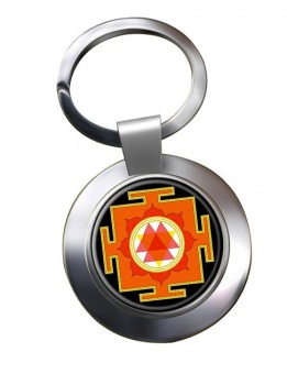 Durga Yantra Leather Chrome Key Ring