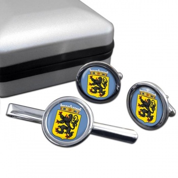 Oost-Vlaanderen (Belgium) Round Cufflink and Tie Clip Set