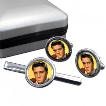 Elvis Round Cufflink and Tie Clip Set